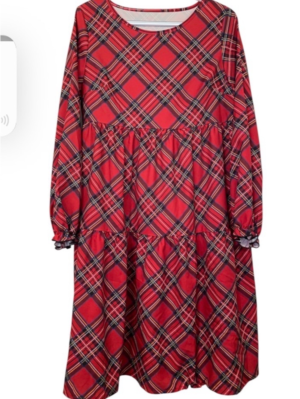 Emory Rose Red Plaid Tiered Long-Sleeve Mini Dress size Medium holiday NWT